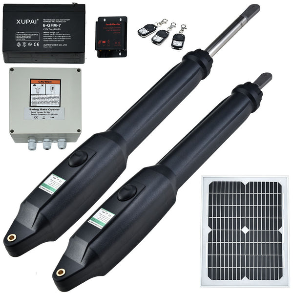 Automatic Solar Electric Gate Opener Dual Swing Arm Kit, 3x Remote Controllers
