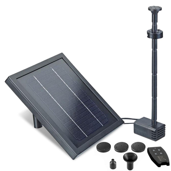 Water Feature Fountain Pond Pump, w/ Solar Panel, Lithium Battery, Remote Control, Nozzle kit
