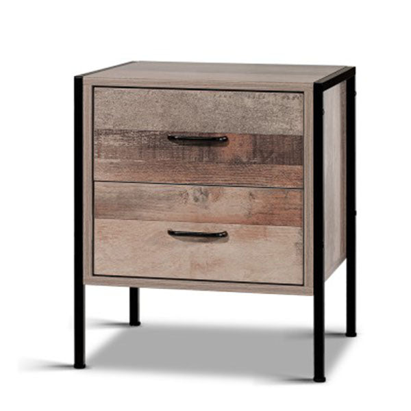 Bedside Table Drawers Nightstand Metal Oak