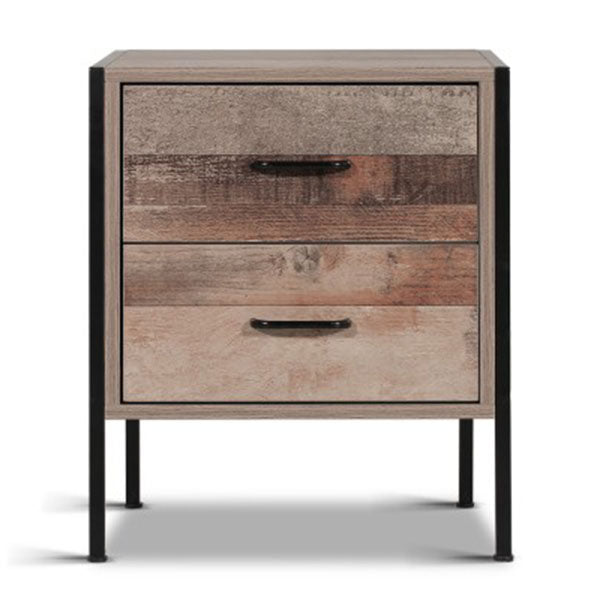 Bedside Table Drawers Nightstand Metal Oak