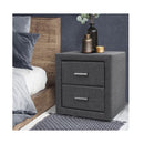 Fabric Bedside Table 2 Drawers Grey