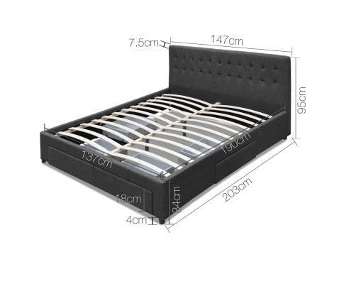 Fabric Bed Frame with Storage Drawers Dark Grey