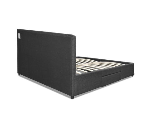 Fabric Bed Frame with Storage Drawers Dark Grey