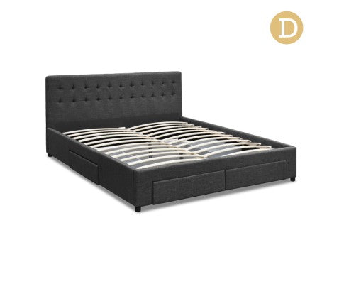 Fabric Bed Frame with Storage Drawers Dark Grey