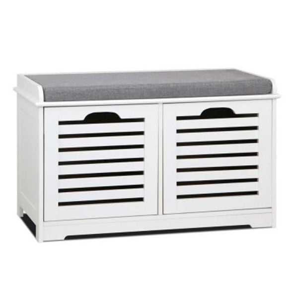 Fabric Shoe Bench With Drawers - White/Grey