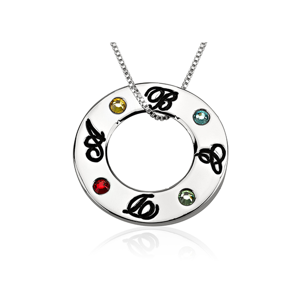 Family Initials Birthstone Necklace