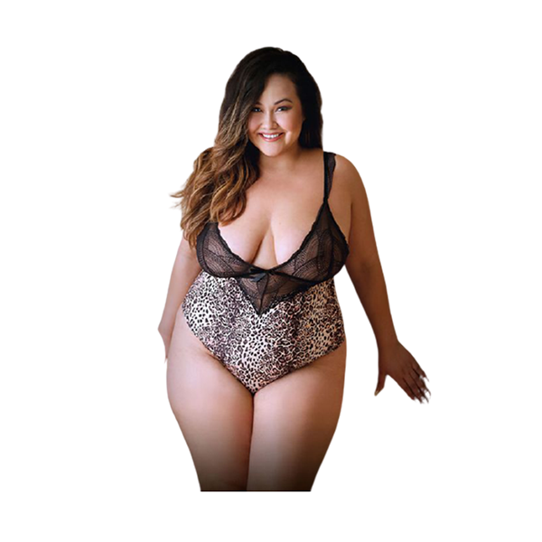 Fantasy Lingerie Curve Lorena Animal Print And Lace Teddy