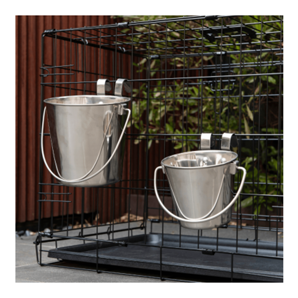 2X Stainless Steel Pet Feeder Bowl Water Bowls Flat Sided Bucket