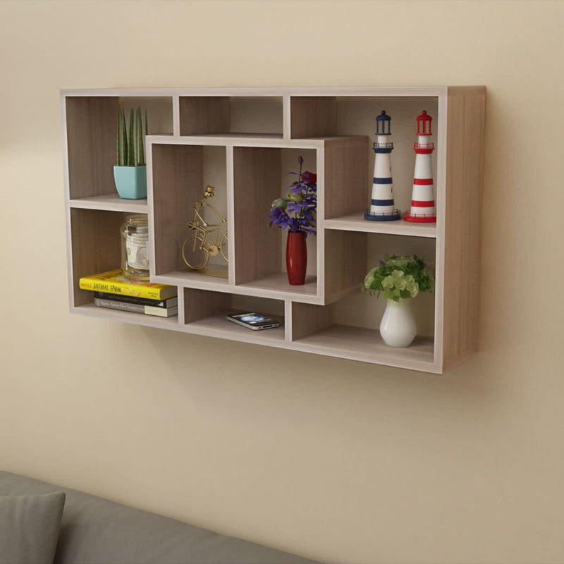 Floating Wall Display Shelf 8 Compartments - Oak Colour