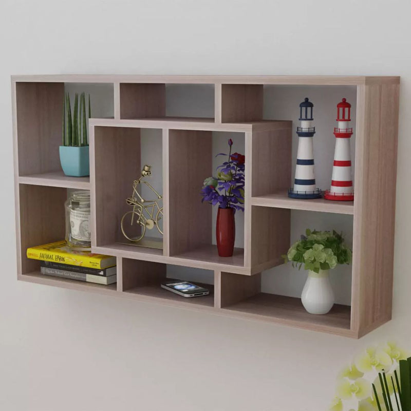 Floating Wall Display Shelf 8 Compartments - Oak Colour