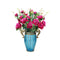 Blue Glass Flower Vase 8 Bunch 5 Heads Artificial Silk Rose