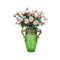 Green Glass Flower Vase 8 Bunch 5 Heads Artificial Silk Rose