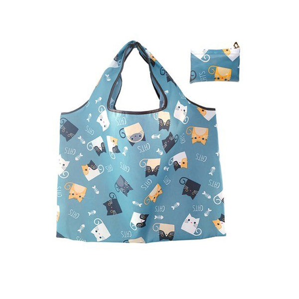 Foldable And Reusable Grocery Bag Blue Cat