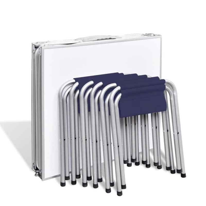 Foldable Aluminum Camping Table (180cm x 60cm) with 6 Stools