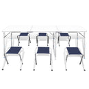 Foldable Aluminum Camping Table (180cm x 60cm) with 6 Stools