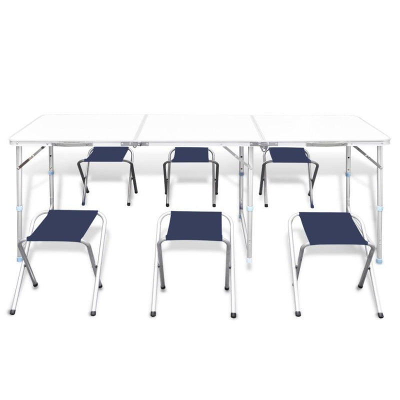 Foldable Aluminum Camping Table (180cm x 60cm) with 6 Stools