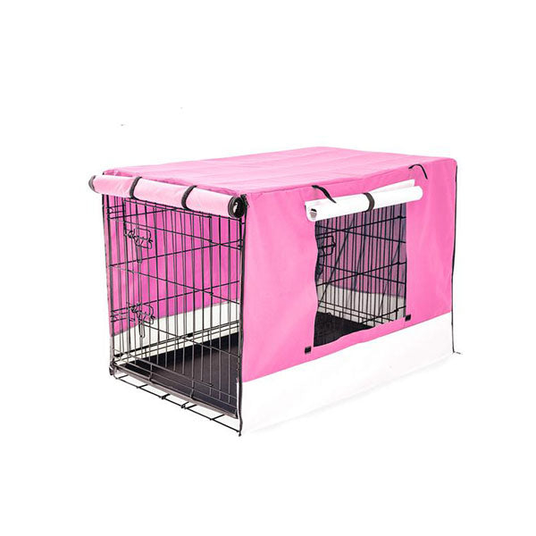 Foldable Metal Wire Dog Cage w/ Cover - PINK 24"