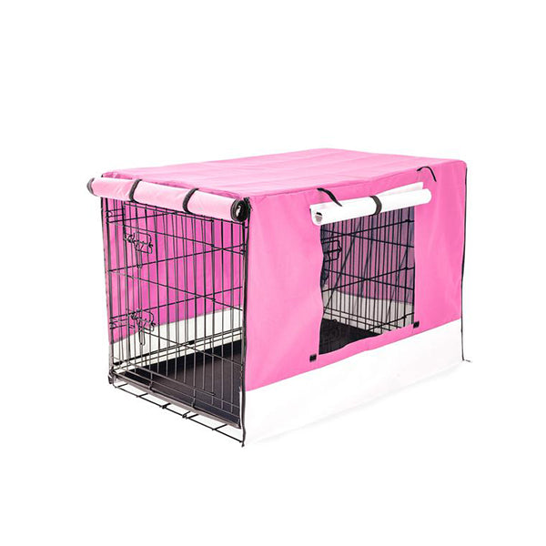 Foldable Metal Wire Dog Cage w/ Cover - PINK 42"