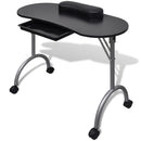 Folding Manicure Nail Table with Castors - Black