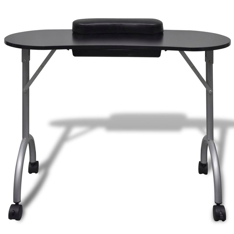Folding Manicure Nail Table with Castors - Black