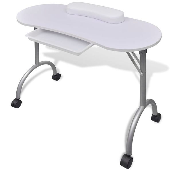 Folding Manicure Table with Castors - White