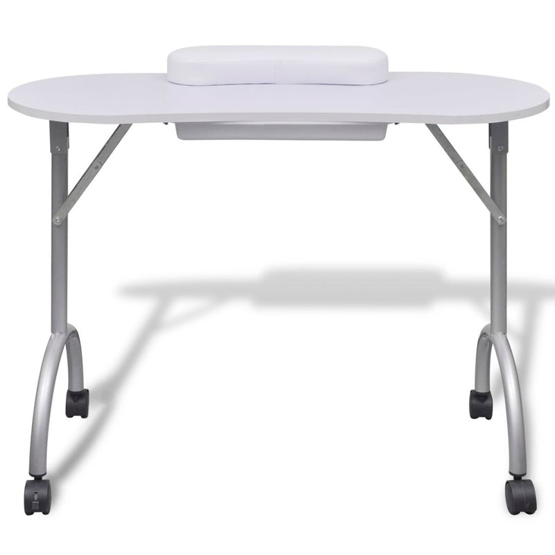 Folding Manicure Table with Castors - White