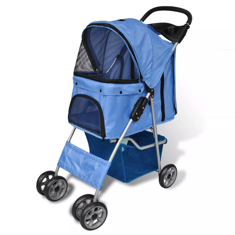 Folding Pet Stroller Travel Carrier For Dog / Cat - Blue