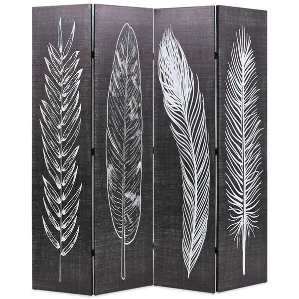 Folding Room Divider 160x170cm Black and White Feathers
