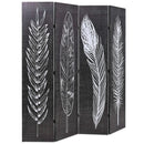 Folding Room Divider 160x170cm Black and White Feathers
