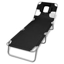 Folding Sun Lounger With Head Cushion and Adjustable Backrest - Black