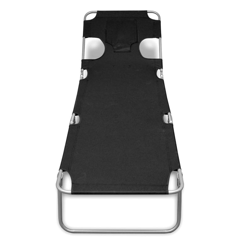 Folding Sun Lounger With Head Cushion and Adjustable Backrest - Black