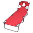 Folding Sun Lounger With Head Cushion and Adjustable Backrest - Red