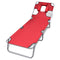 Folding Sun Lounger With Head Cushion and Adjustable Backrest - Red