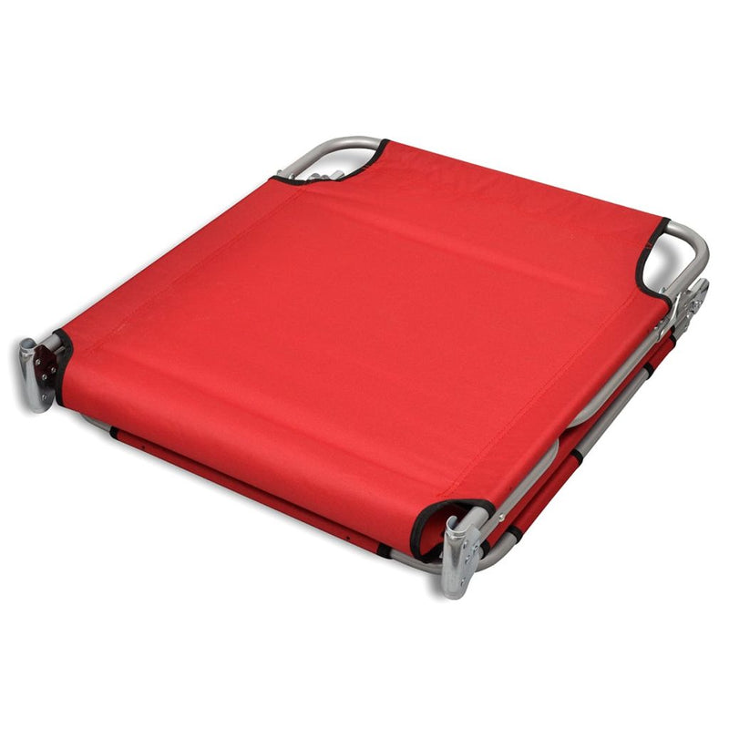 Folding Sun Lounger With Head Cushion and Adjustable Backrest - Red