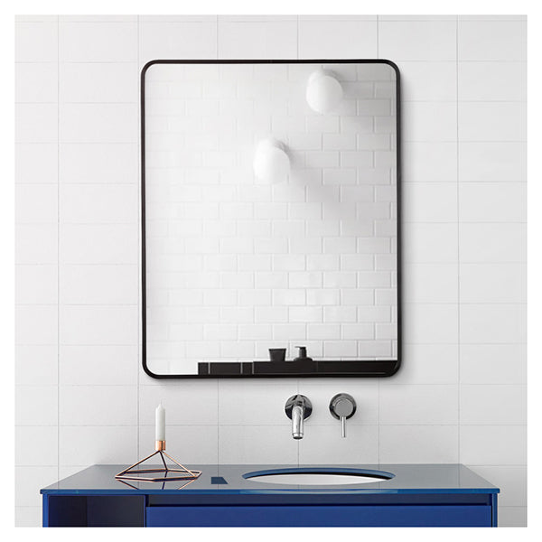 Black Aluminum Framed Rectangle Bathroom Wall Mirror With Brackets
