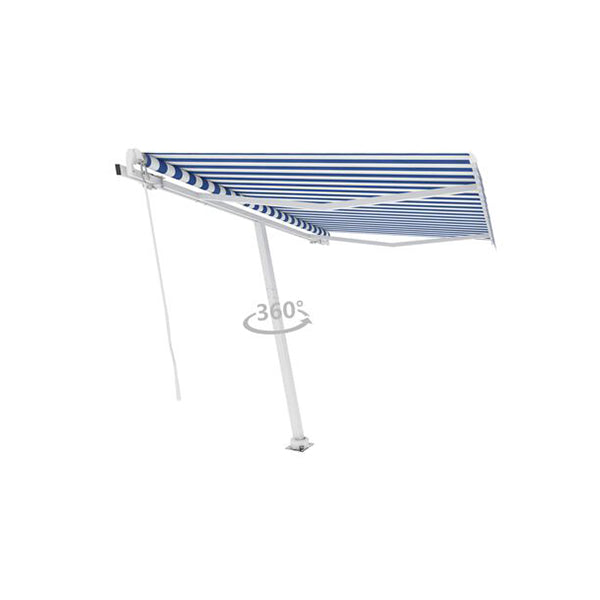 Freestanding Manual Retractable Awning 300 X 250 Cm Blue White