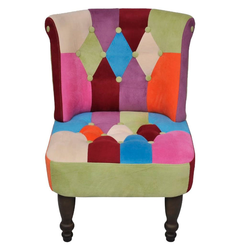 French Chair With Patchwork Design Armless Fabric