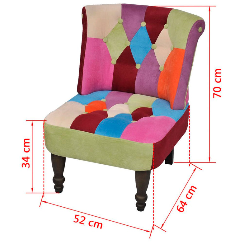 French Chair With Patchwork Design Armless Fabric