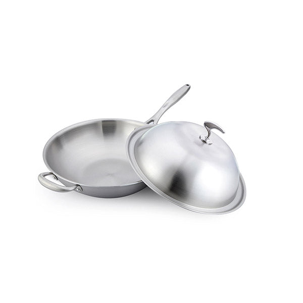 Stainless Steel 34Cm Frying Pan Skillet With Helper Handle And Lid