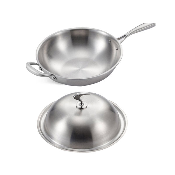 Stainless Steel 34Cm Frying Pan Skillet With Helper Handle And Lid