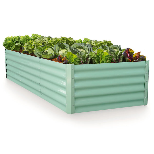 MY FARM 240 x 90 x 45cm Raised Garden Bed, Rectangular, Corrugated Metal, with Ground Stakes, Light Green