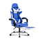 Gaming Chair Office Executive Racing Footrest Seat Leather Blue White
