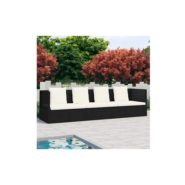 Garden Bed With Cushion And Pillows Poly Rattan Black