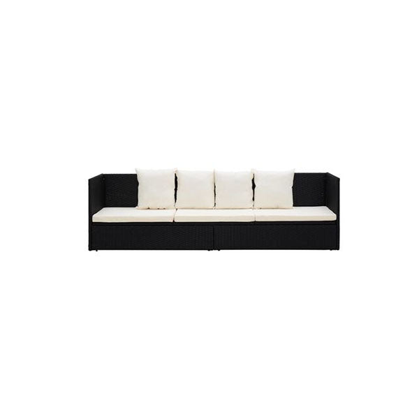 Garden Bed With Cushion And Pillows Poly Rattan Black