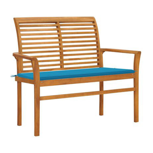 Garden Bench With Blue Cushion 112 Cm Solid Teak Wood