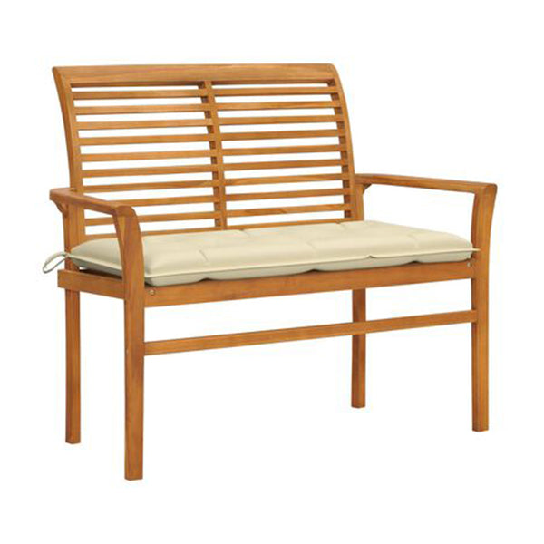 Garden Bench With Cream White Cushion 112 Cm Solid Teak Wood