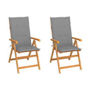 2 Pcs Garden Chairs Solid Teak Wood With Grey Cushions