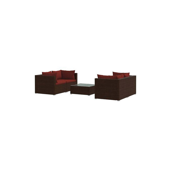 Garden Lounge Set 5 Piece With Cinnamon Red Cushions Poly Rattan Brown