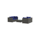 Garden Lounge Set 5 Piece With Dark Blue Cushions Poly Rattan Grey