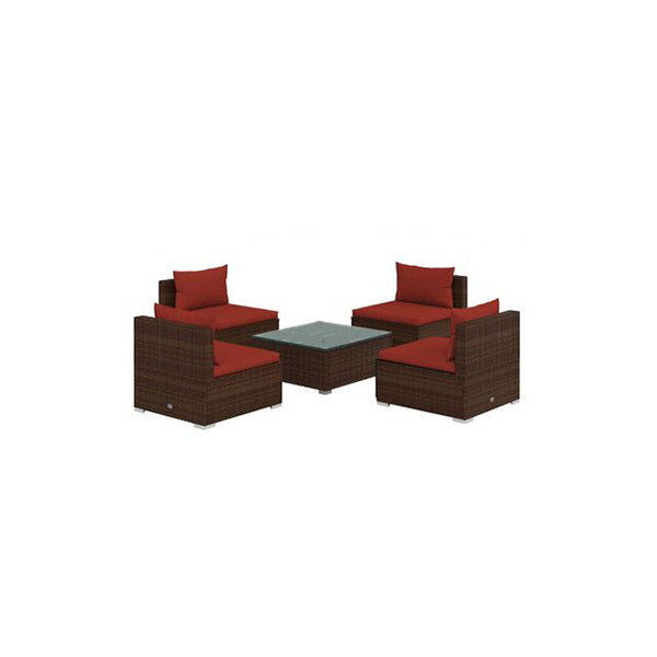 Garden Lounge Set 5 Piece with Cushions Poly Rattan Brown